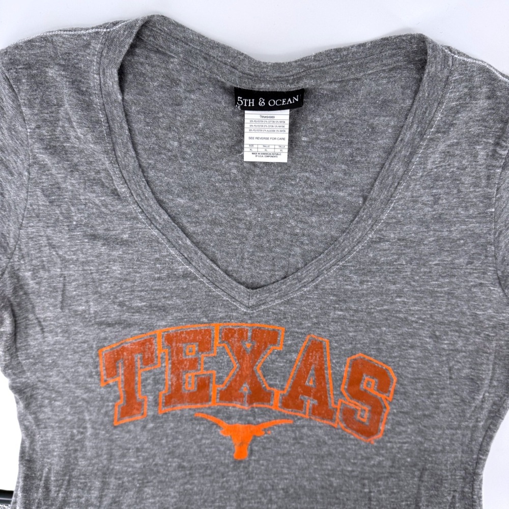 5th & Ocean Texas Longhorns T-Shirt Womens XL Heathered Gray V-Neck Graphic Tee